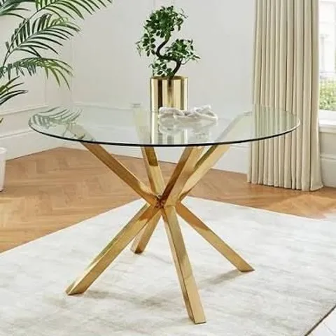 BOXED CHOPSTICK 120cm ROUND DINING TABLE - BRASS (1 BOX)