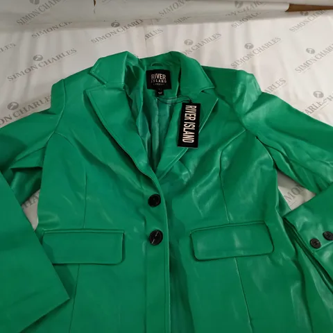 RIVER ISLAND GREEN FAUX LEATHER BLAZER - 18