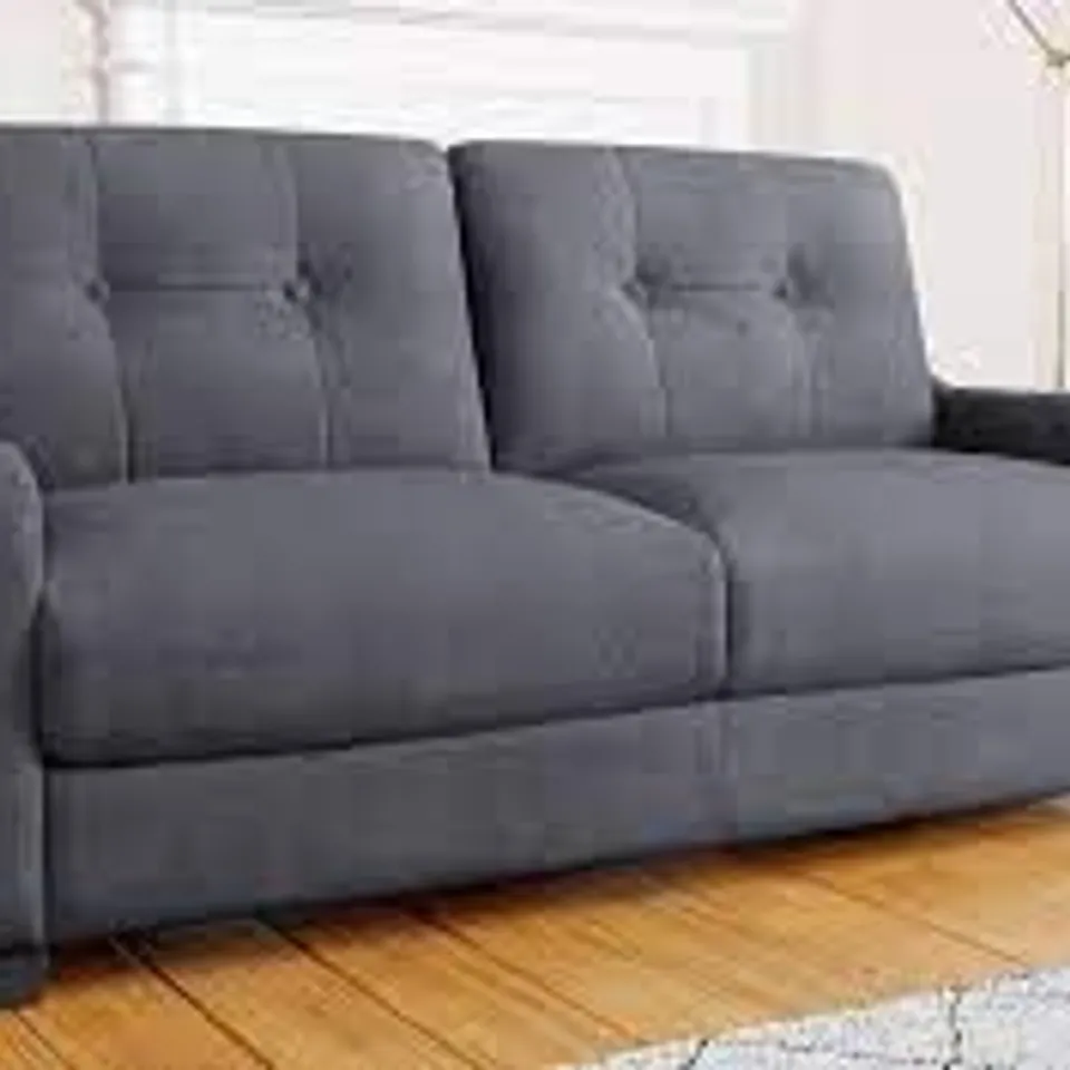 BOXED DESIGNER BELMONT PLUSH SLATE GREY FABRIC THREE SEATER SOFA 