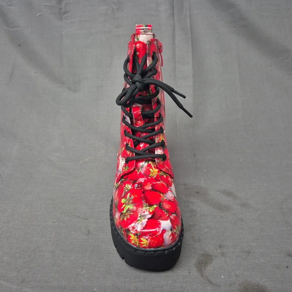 BOXED PAIR OF KOI DECAYING STRAWBERRIES SWITCH BOOTS UK SIZE 4
