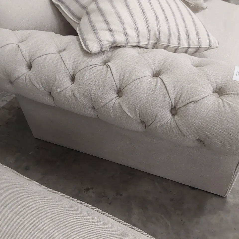 TWO RH CHESTERFIELD TWO SEATER SECTIONS NATURAL FABRIC 
