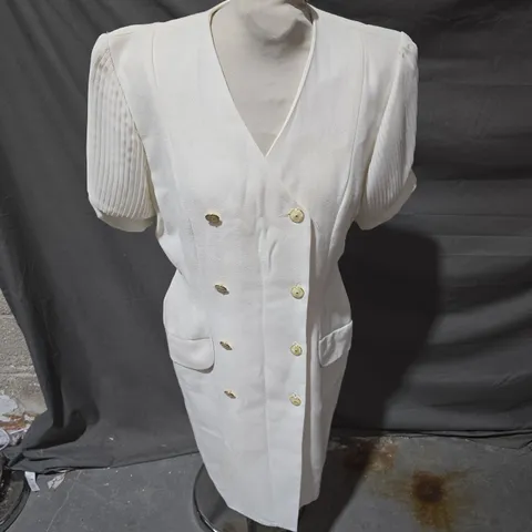 SIMON JEFFREY COLLECTION WHITE DOUBLE-BREASTED COAT DRESS, UK 10 (EU 38)
