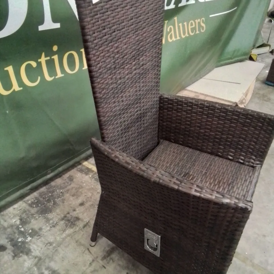 DESIGNER BROWN RATTAN RECLINING HIGH BACKED PATIO ARMCHAIR