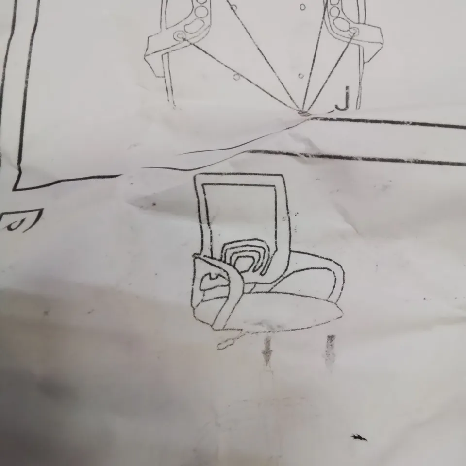 A BOXED CUSHIONED BLACK MESH UPHOLSTERED OFFICE CHAIR