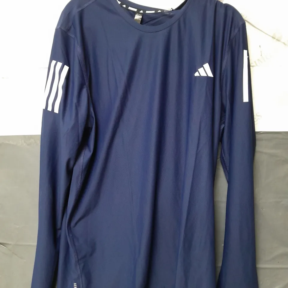 ADIDAS MENS RUNNING OWN THE RUN LONG SLEEVE T-SHIRT - NAVY - XL