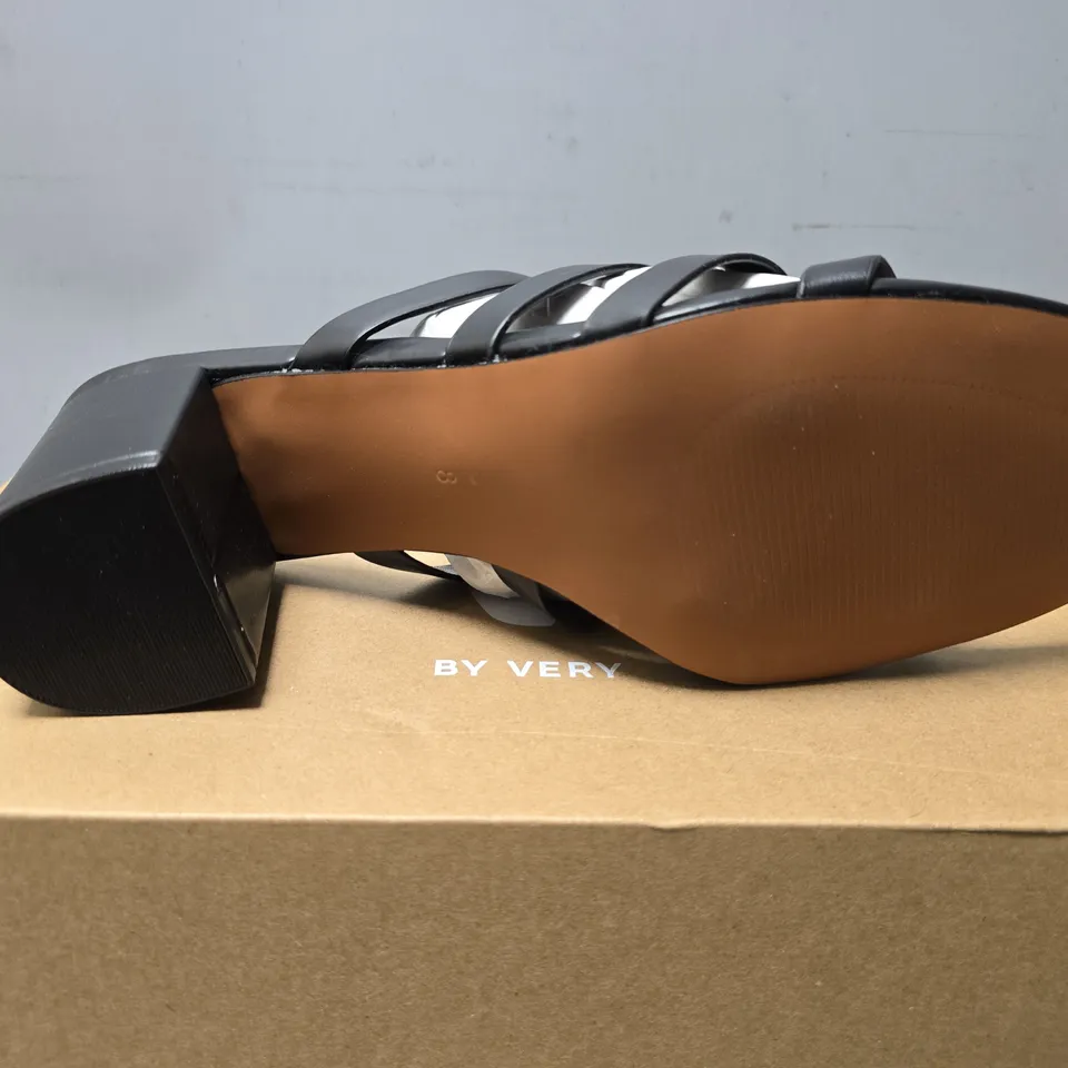 BOXED VERY BLACK WEDGE SANDALS - SIZE 8 
