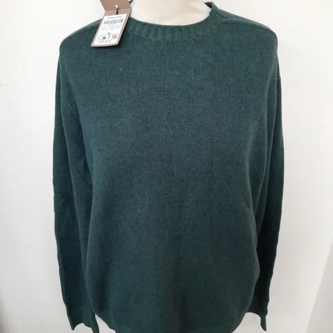 MASSIMO DUTTI EXTRAFINE WOOL GREEN JUMPER - EUR L