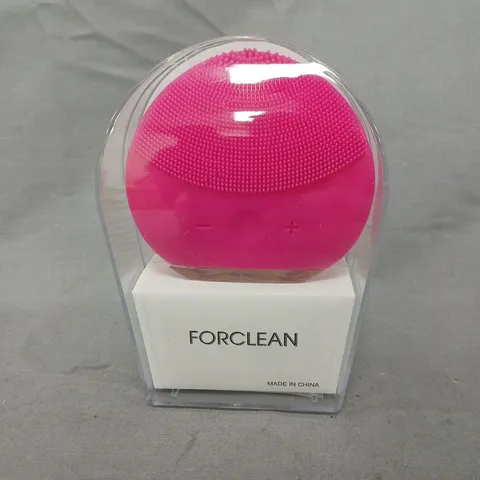 BOX OF APPROXIMATELY 25 FORCLEAN FACIAL CLEANSING DEVICES IN PINK