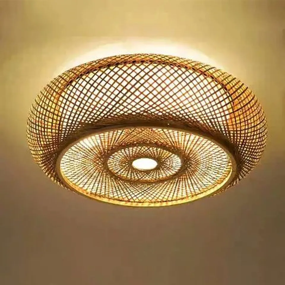 BOXED 50CM 3-LAMP RUSTIC BAMBOO RATTAN FLUSH MOUNT CEILING LIGHT