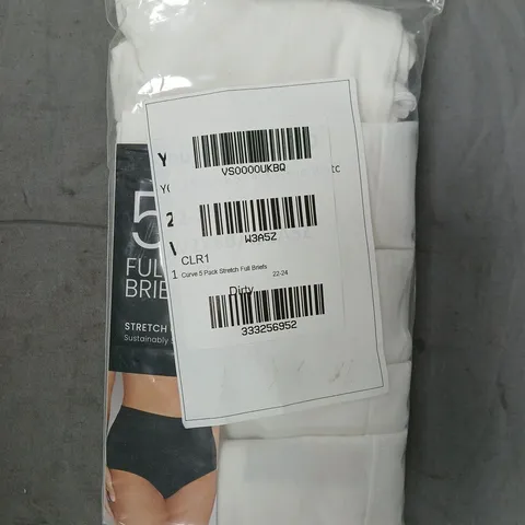 YOURS CURVE 5 PACK STRETCH FULL BRIEFS - WHITE, UK 22-24