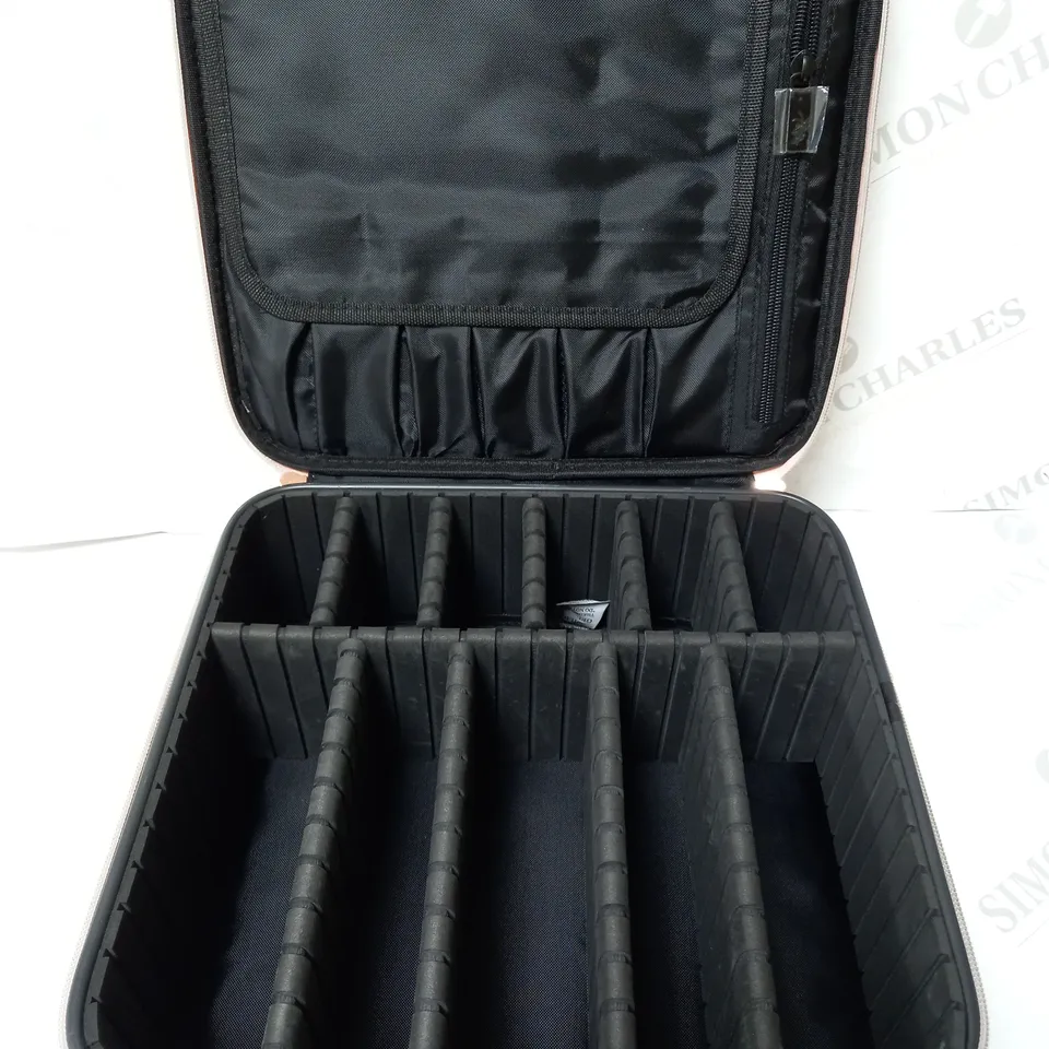 boxed pink vanity case with adjustable compartment's   
