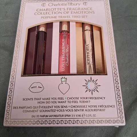 BOXED CHARLOTTE TILBURY CHARLOTTE'S FRAGRANCE COLLECTION OF EMOTIONS PERFUME TRAVEL TRIO SET