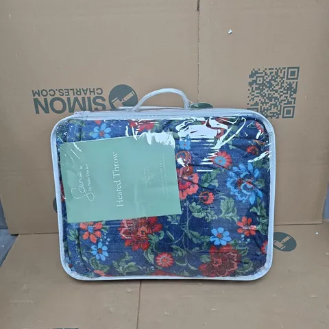 SARA BY SARA DAVIES SNUGGLY SHERPA HEATED THROW NAVY FLORAL