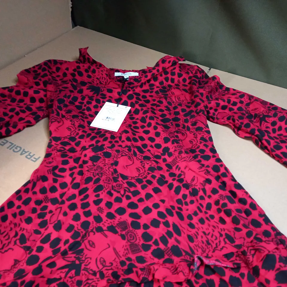 NEXT RED/BLACK PRINT SMOCK DRESS - SIZE 8