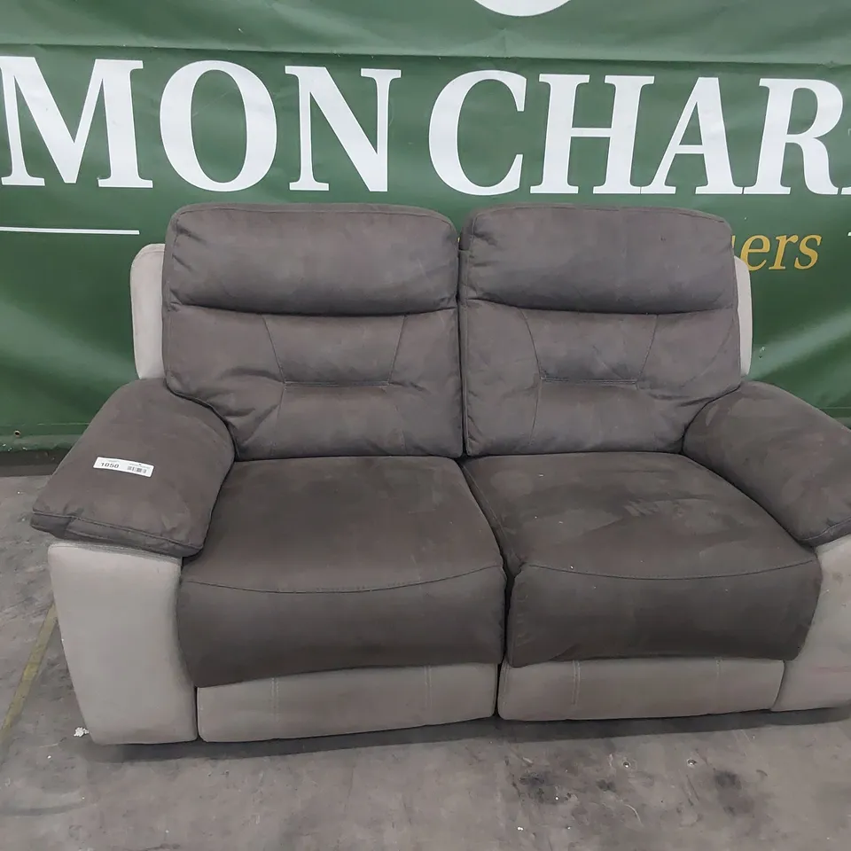 DESIGNER POWER RECLINING TWO SEATER SOFA TWO TONE GREY SEUDE 