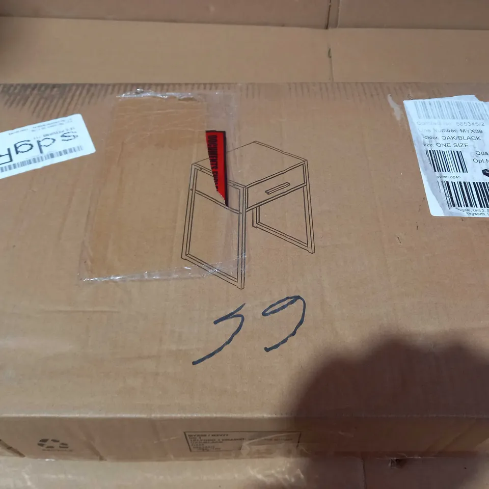 BOXED TELFORD 1 DRAWER BEDSIDE CHEST - OAK/BLACK RRP £35
