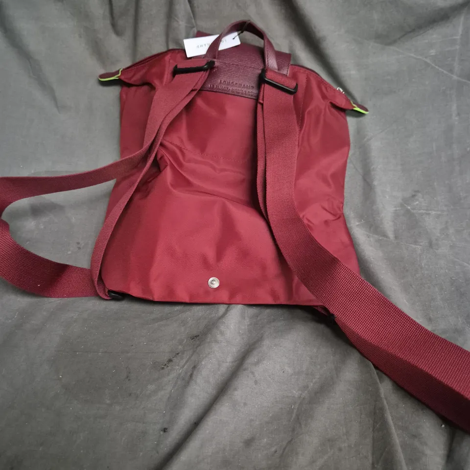 LONGCHAMP BURGUNDY NYLON BACKPACK WITH LEATHER LOGO PATCH