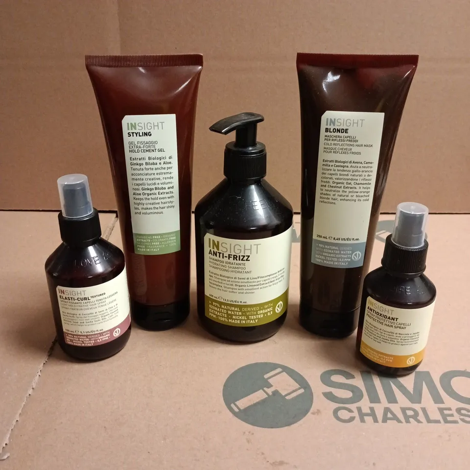 LOT OF 5 INSIGHT HAIRCARE PRODUCTS TO INCLUDE PROTECTIVE SPRAY, COLD REFLECTING HAIR MASK AND MOLD CEMENT GEL