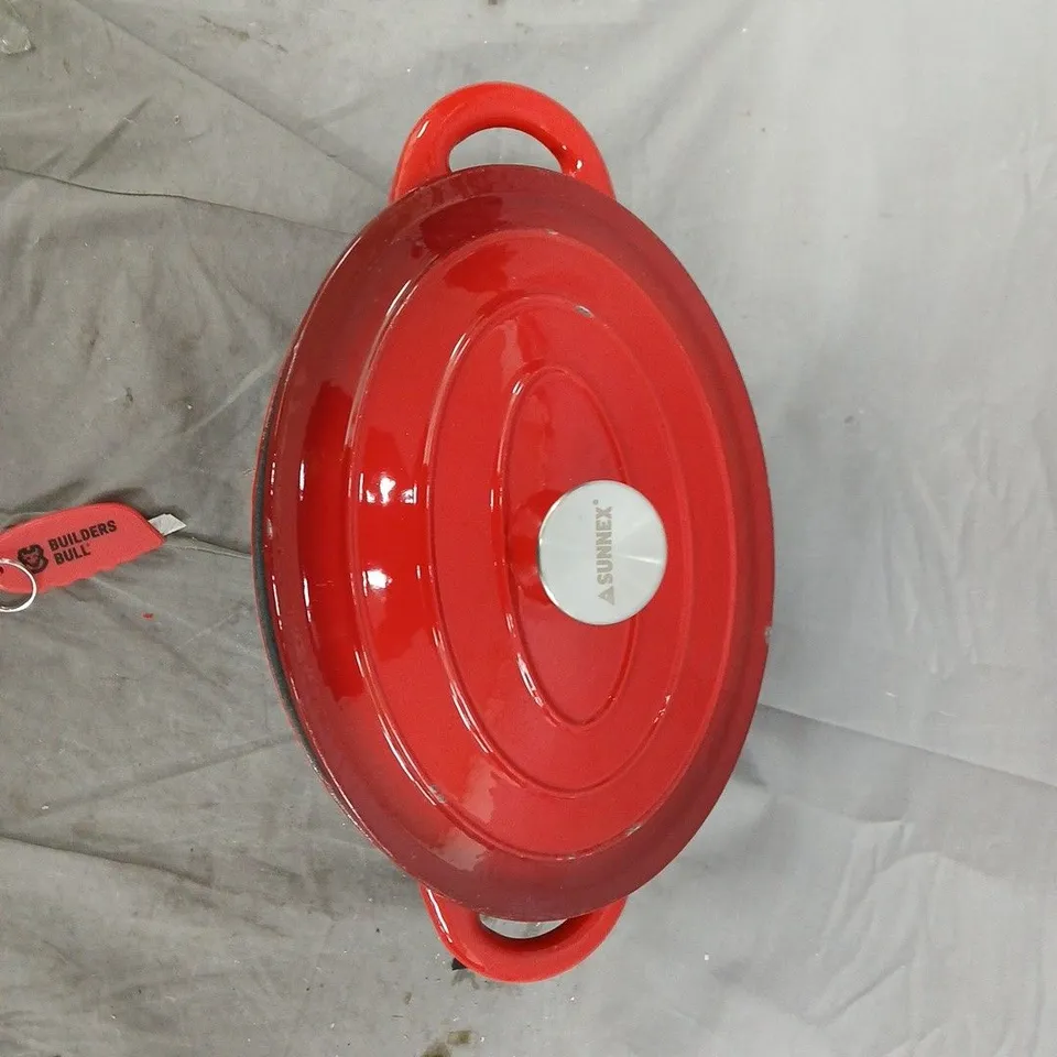 SUNEX RED ENAMELLED CAST IRON DUTCH OVEN WITH LID