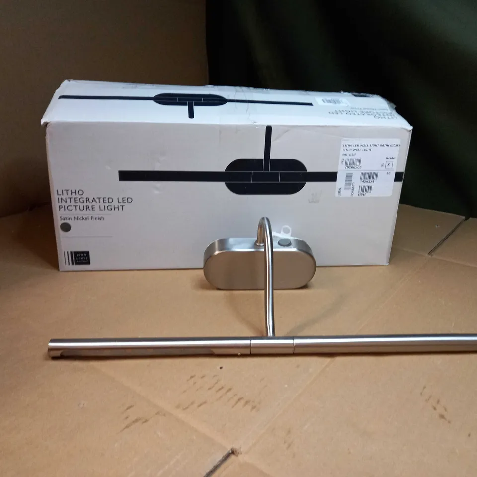 BOXED JOHN LEWIS SATIN NICKEL FINISH LITHO INTEGRATED LED PICTURE LIGHT