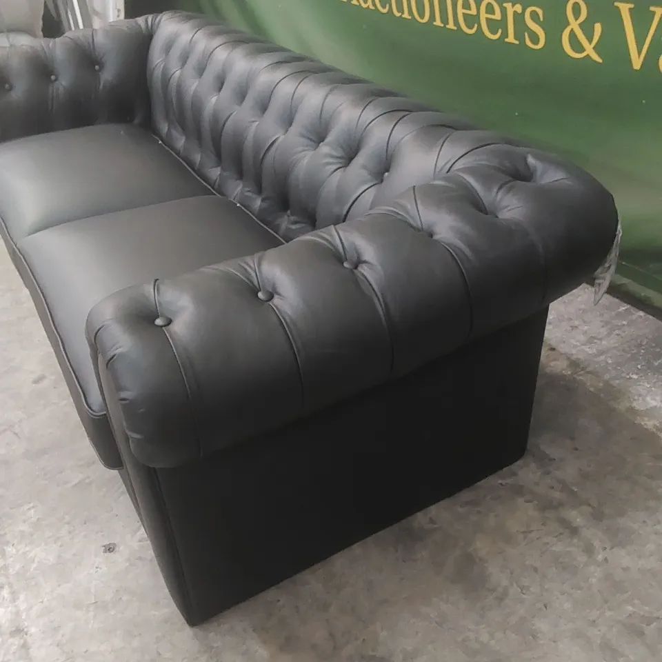 DESIGNER BAKERFIELD 3 SEATER LEATHER UPHOLSTERED SOFA - BLACK 