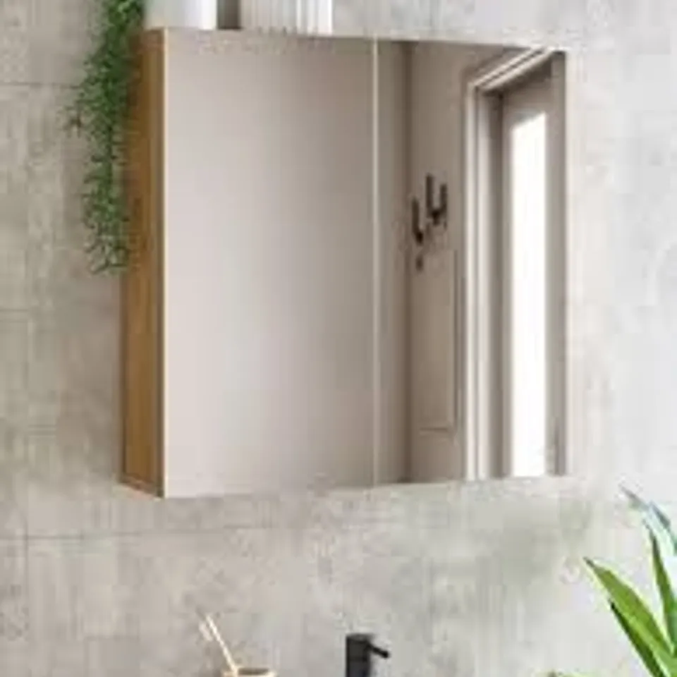 BOXED CARINA MIRRORED BATHROOM WALL CABINET - OAK