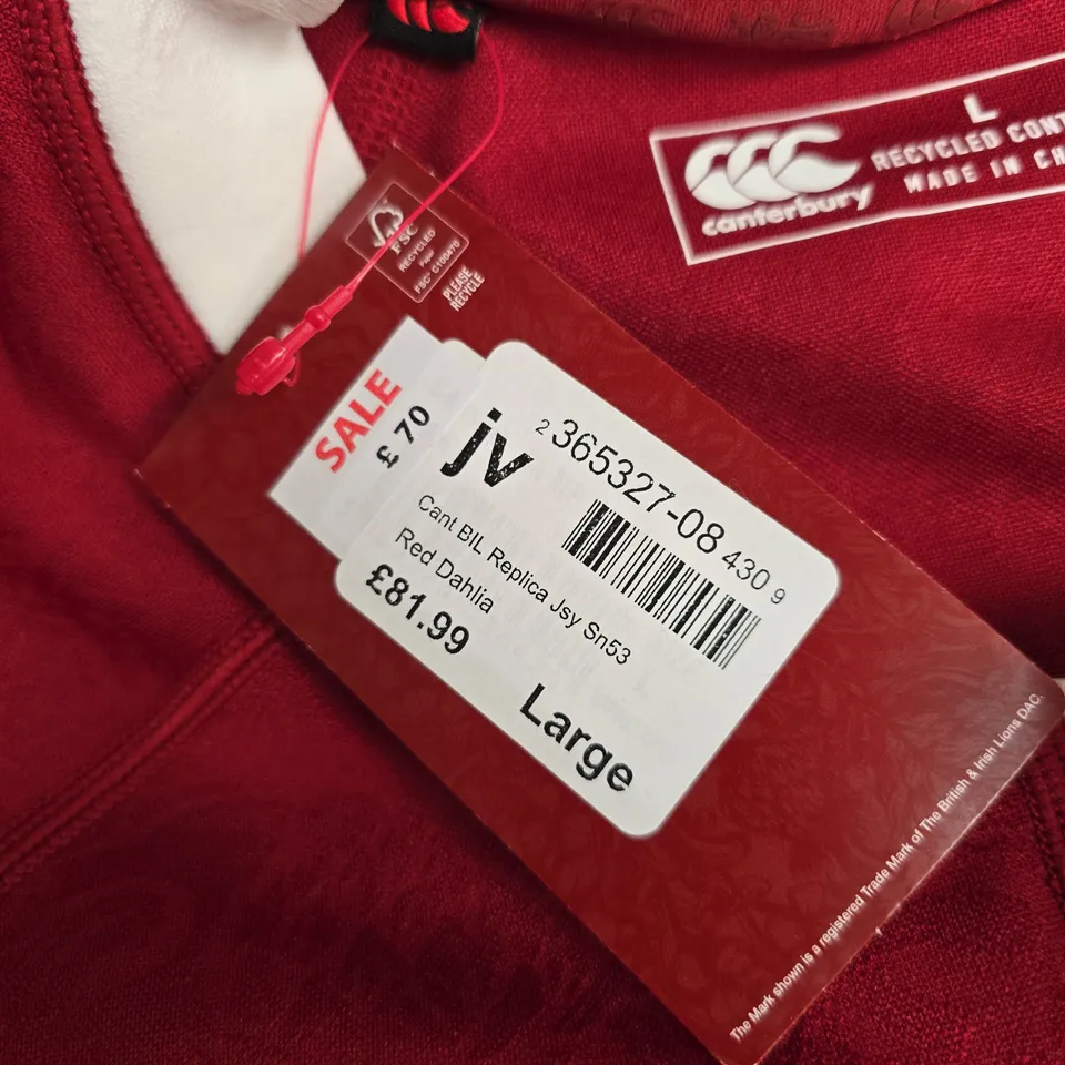 CANTERBURY RED RUGBY JERSEY – LARGE, AUTOGRAPHED