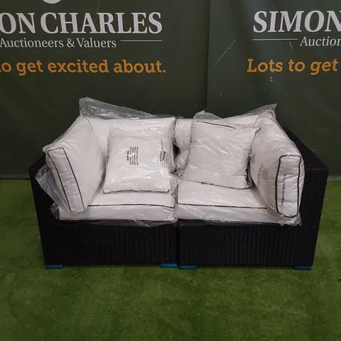 DESIGNER FLORIDA 2 SEATER BLACK RATTAN PATIO SOFA WITH CUSHIONS