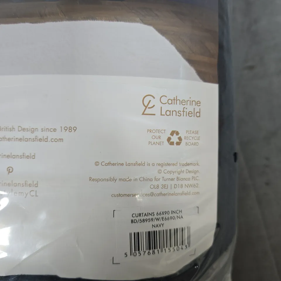 CATHERINE LANSFIELD KINGSLEY MATT VELVET CURTAINS NAVY, 66X90 INCH – LINED CURTAIN PAIR