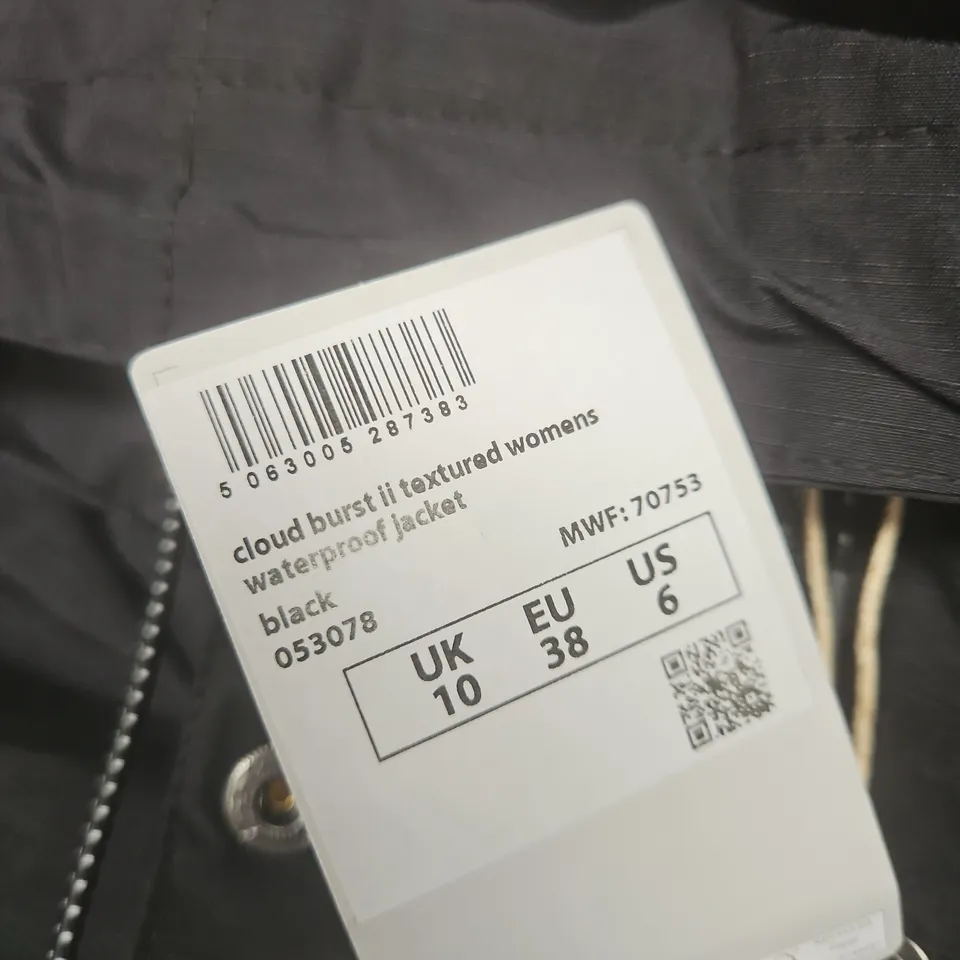 MOUNTAIN WAREHOUSE UK 10 WOMEN'S BLACK CLOUDBURST-TEXTURED WATERPROOF JACKET