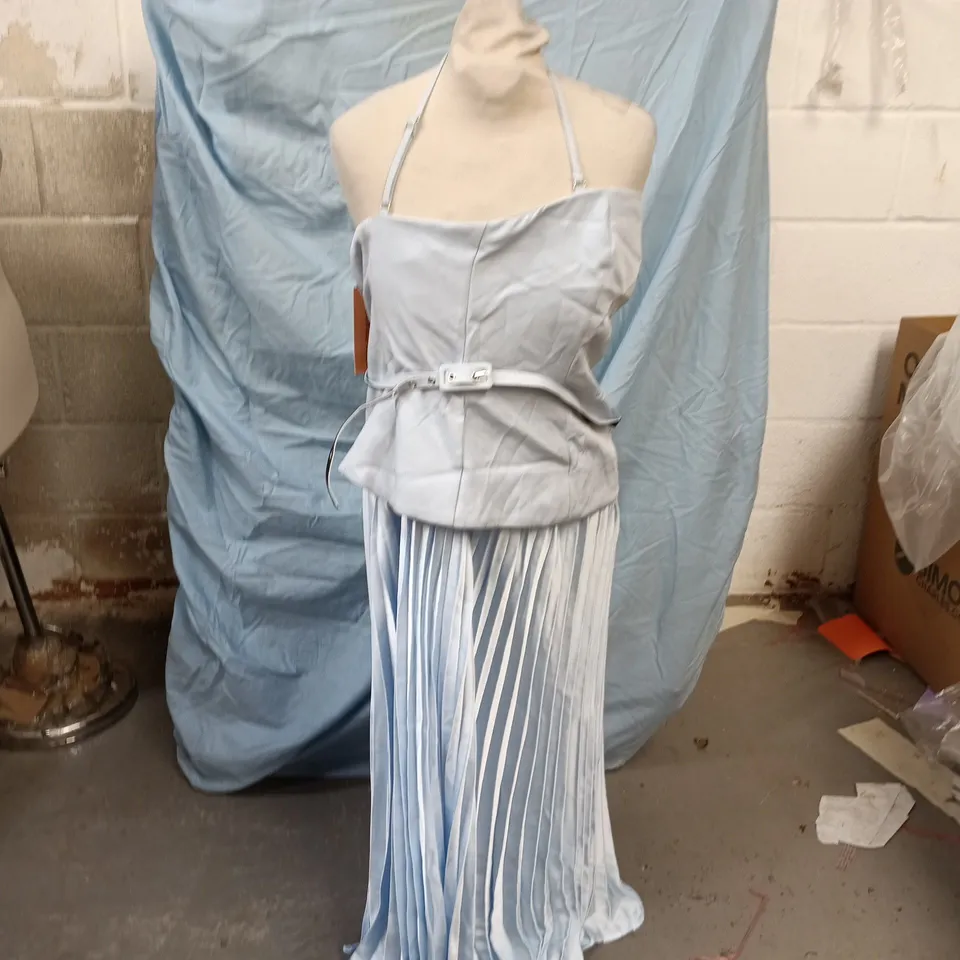 UK 14 STYLECHEAT LIGHT BLUE SATIN DRESS WITH BELT