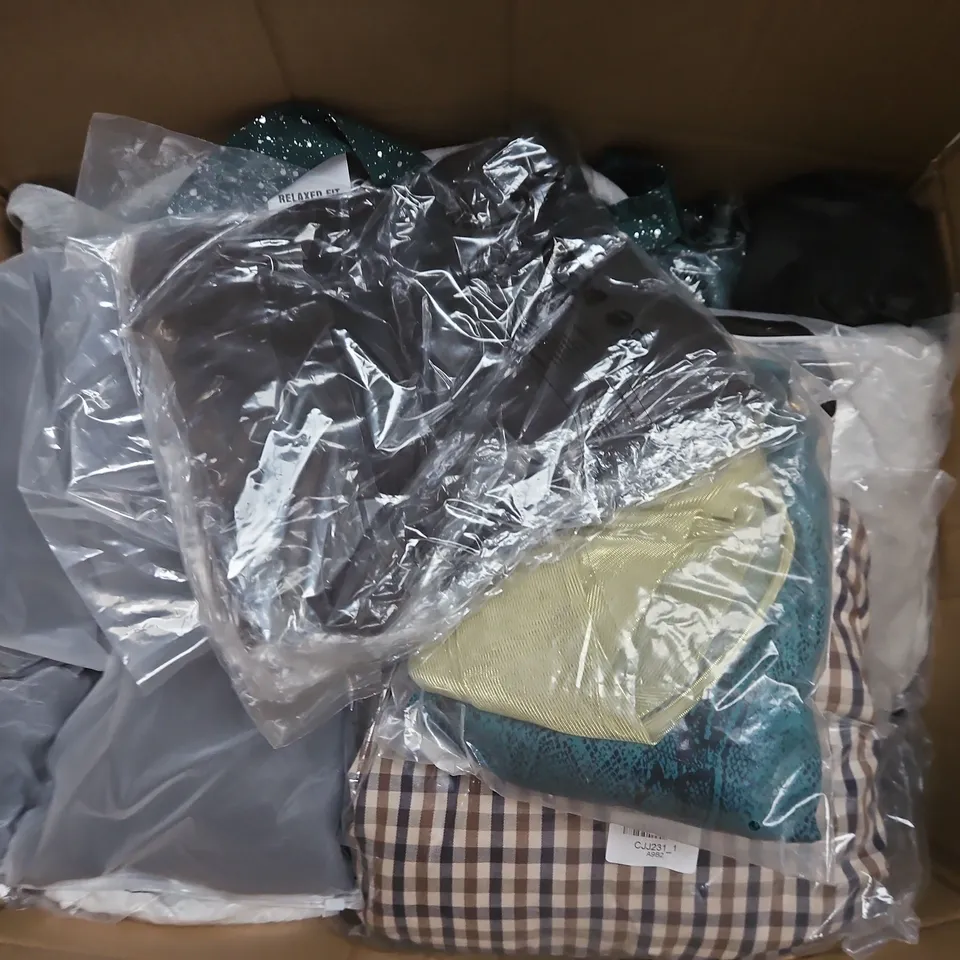 APPROXIMATELY 40 ASSORTED CLOTHING ITEMS IN VARIOUS SIZES, STYLES & COLOURS TO INCLUDE TOPS, JOGGERS, DRESSES, ETC - COLLECTION ONLY