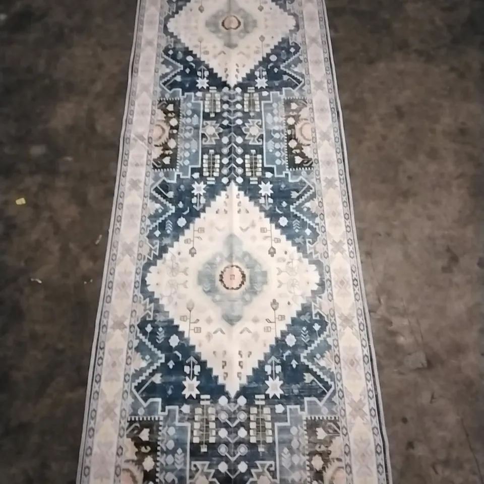 ARIZONA BOHEMIAN MACHINE WASHABLE NON SLIP AREA RUG NAVY/IVORY 76X244CM