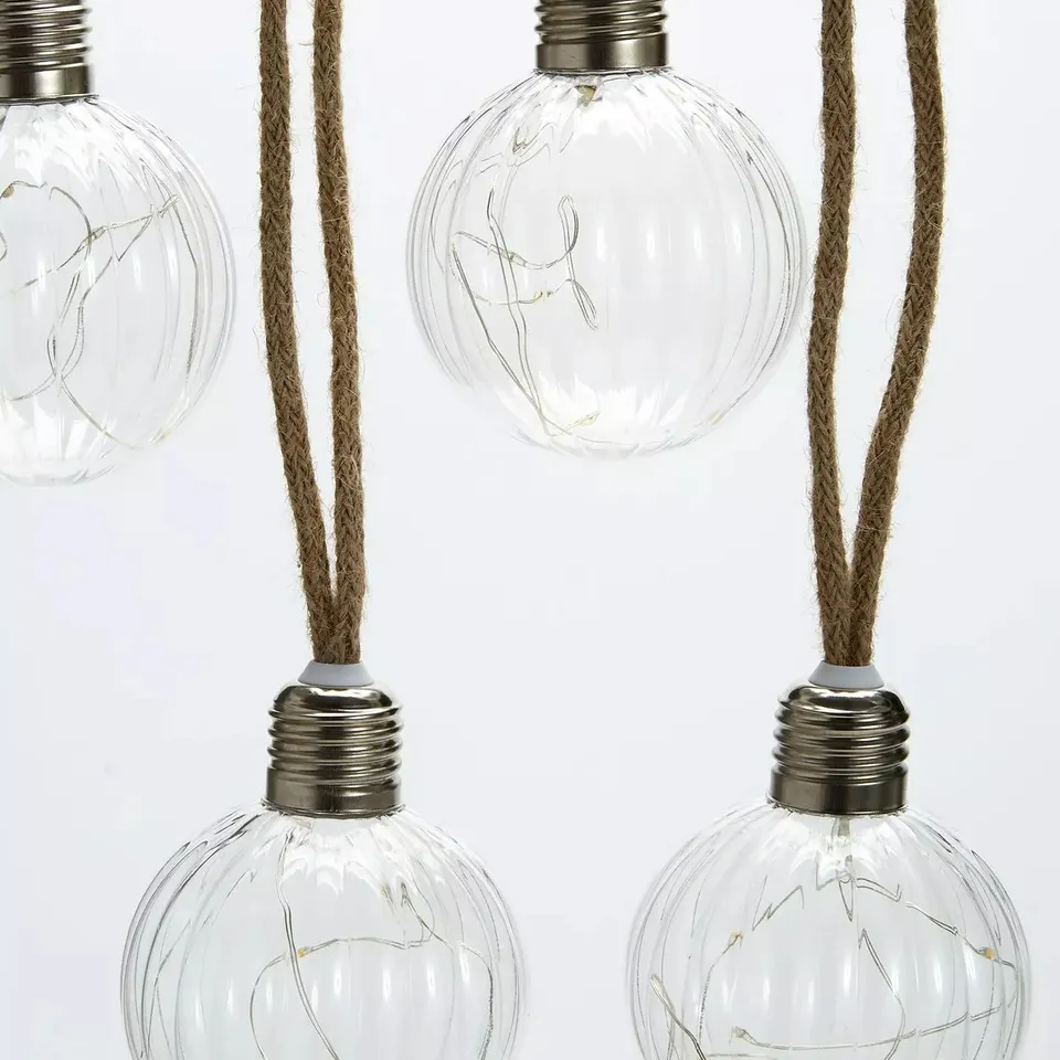 20 WARM WHITE BATTERY OPERATED OUTDOOR CHRISTMAS BULB LIGHTS ON JUTE CORD