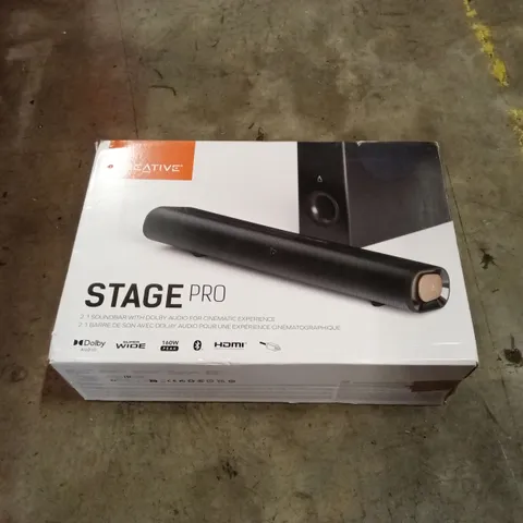 PALLET OF ASSORTED ITEMS INCLUDING: CREATIVE STAGE PRO SOUND BAR AND BOXED FURNITURE ETC