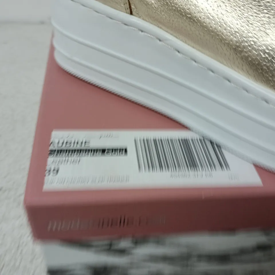 BOXED PAIR OF GOLD METALLIC SLIP-ON SNEAKERS – SIZE 39