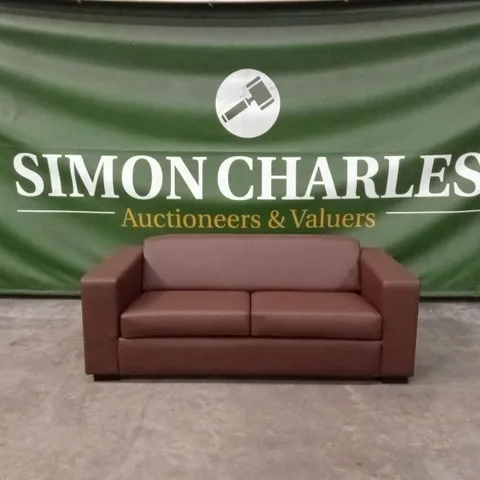 QUALITY DESIGNER MALLARD FAUX LEATHER 2 SEATER SOFA - BROWN