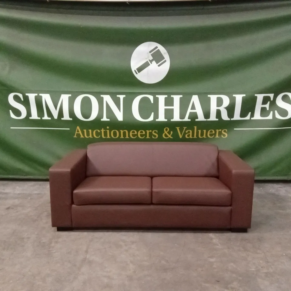 QUALITY DESIGNER MALLARD FAUX LEATHER 2 SEATER SOFA - BROWN