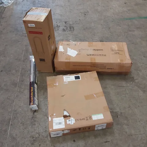 PALLET OF ASSORTED HOUSEHOLD ITEMS AND CONSUMER PRODUCTS. INCLUDES; INDUCTION HOB, BABY PLAYPEN, ROLLER BLIND, PURIFIER AND HEATER FAN, BOXED FURNITURE ETC