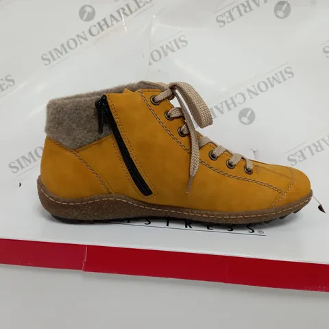 BOXED RIEKER LACE ANKLE BOOTS, YELLOW - SIZE 6