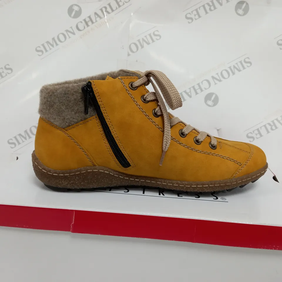 BOXED RIEKER LACE ANKLE BOOTS, YELLOW - SIZE 6