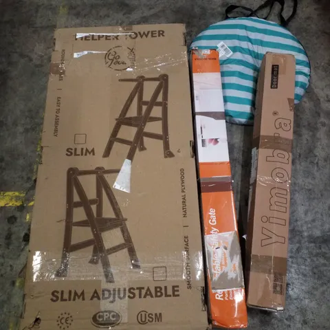 PALLET CONTAINING ASSORTED PRODUCTS INCLUDING DOOR MAT, RETRACTABLE SAFETY GATE, POP UP TENT & SLIM ADJUSTABLE HELPER TOWER