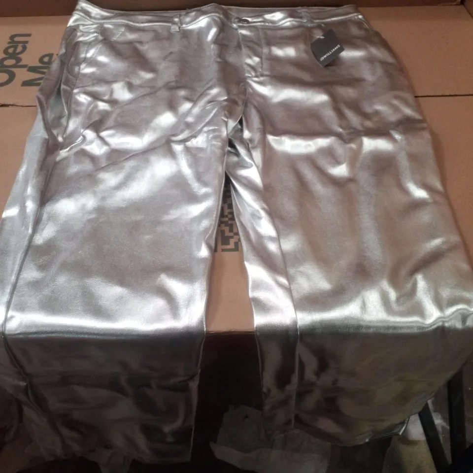 BOX CONTAINING APPROXIMATELY 16 BRAND NEW JD WILLIAMS SILVER PU STRAIGHT TROUSERS - SIZE 22