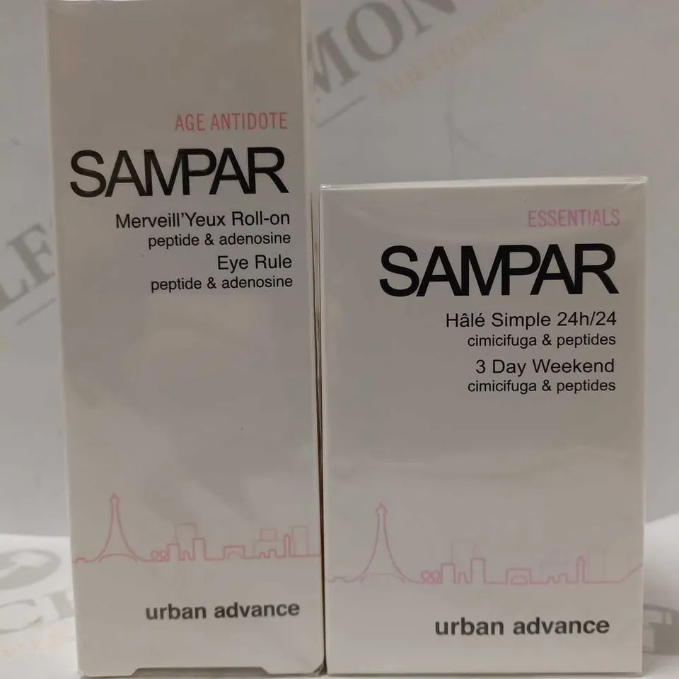 LOT OF 2 SAMPAR PRODUCTS TO INCLUDE AGE ANTIDOTE EYE ROLL-ON 10ML & 3 DAY MOISTURIZER 30ML