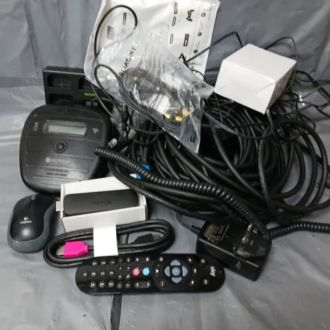 APPROXIMATELY 12 ASSORTED HOUSEHOLD ITEMS TO INCLUDE WIRELESS MOUSE, CABLES, REMOTES, ETC