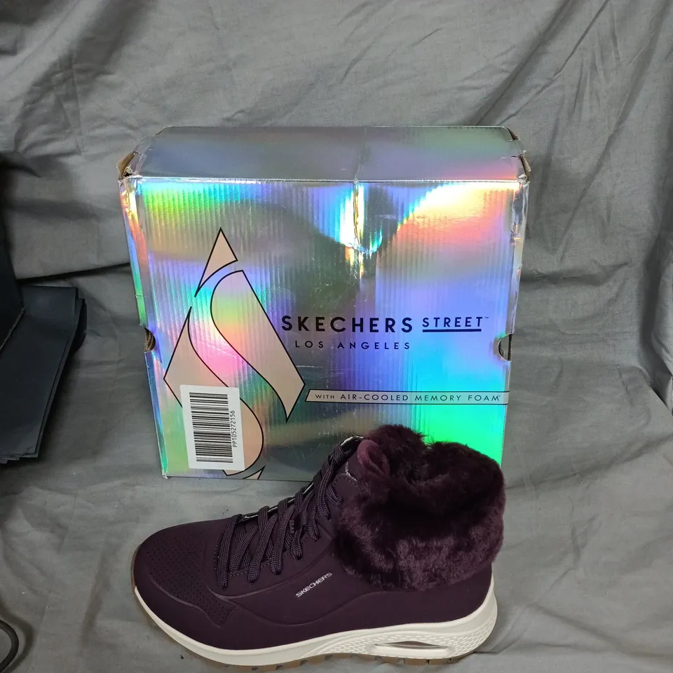 SKECHERS STREET LOS ANGELES WOMENS FUR-TRIM SNEAKER BOOT – PURPLE - UK SIZE 6 