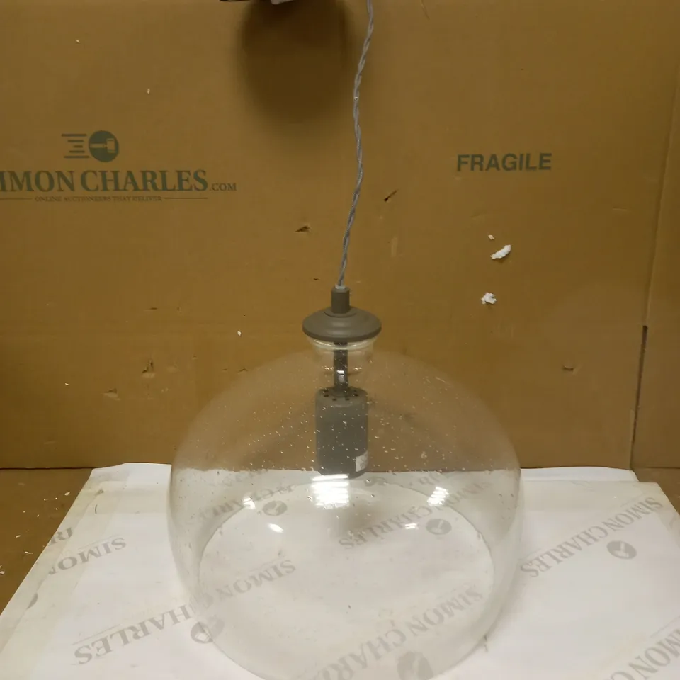 THE LIGHTING STUDIO FRANCOIS GLASS PENDANT - BUBBLE GALSS SHADE AND GREY FABRIC CABLE