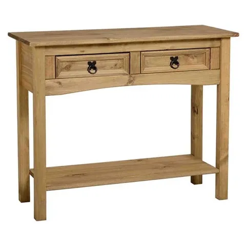 BOXED CORONA DISTRESSED WAXED PINE 2 DRAWER CONSOLE TABLE (1 BOX)