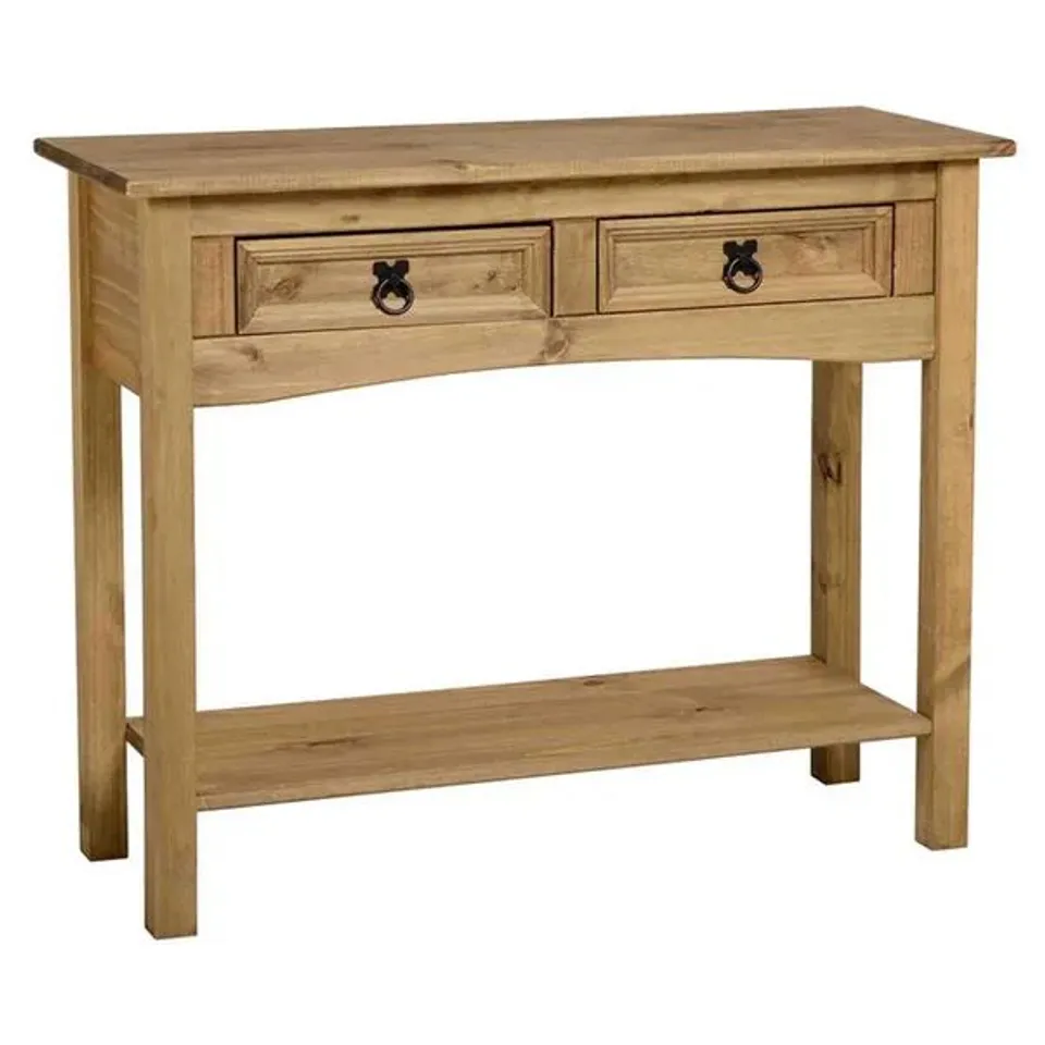 BOXED CORONA DISTRESSED WAXED PINE 2 DRAWER CONSOLE TABLE (1 BOX)