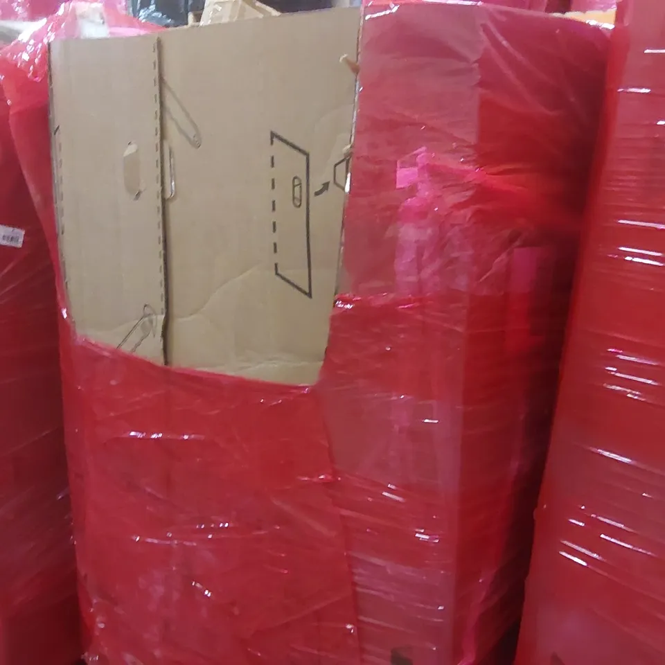 PALLET OF ASSORTED HOUSEHOLD GOODS AND PRODUCTS TO INCLUDE: LAMINATE CUTTER, CEILING FAN, TOILET SEAT, CEILING FAN LIGHT, BLINDS ECT